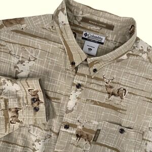 Columbia River Lodge Men XXL Tan Deer Buck Print Cotton Button Down Shirt HM7110